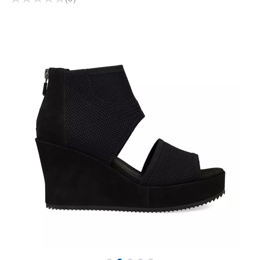 Eileen Fisher Black Knit Open-Toe Wedge Sandals